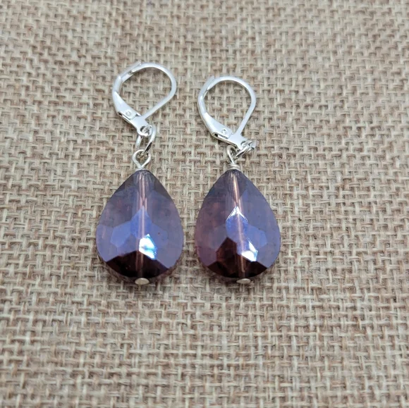 Elegant Silver and Brown Teardrop Earrings - Picture 4 of 5